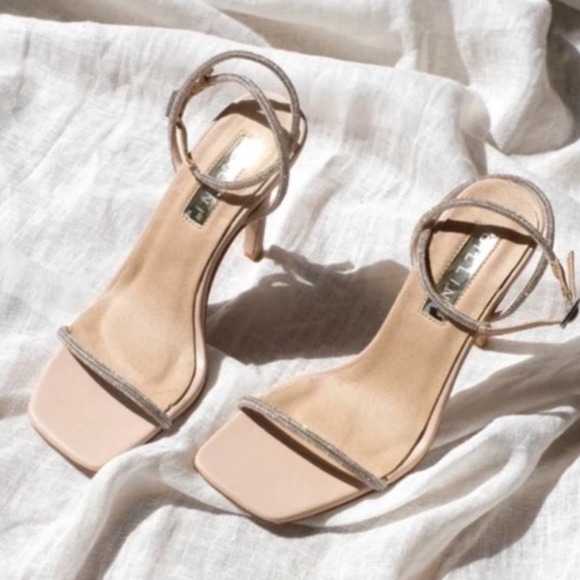 billini starlette glam nude crystal thin strappy tubular high heels size 7 new - Picture 7 of 10